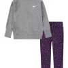 Nike® Toddler Girls Long Sleeve Crew Neck Sweatshirt and Animal Print Leggings Set
