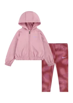Nike® Toddler Girls Long Sleeve Thermal Jacket and Allover Print Leggings Set