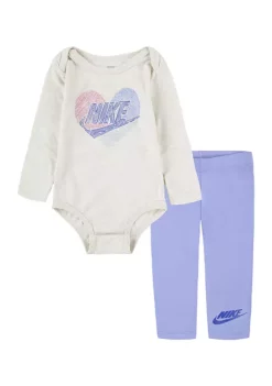 Nike® Baby Girls Ruffle Logo Bodysuit and Leggings Set