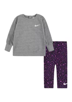 Nike® Baby Girls French Terry Crew Neck Sweatshirt and Animal Print Leggings Set -Nike® Shop Belk 778